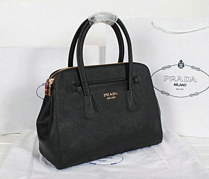 2014 Prada saffiano cuir leather tote bag BN2549 black - Click Image to Close